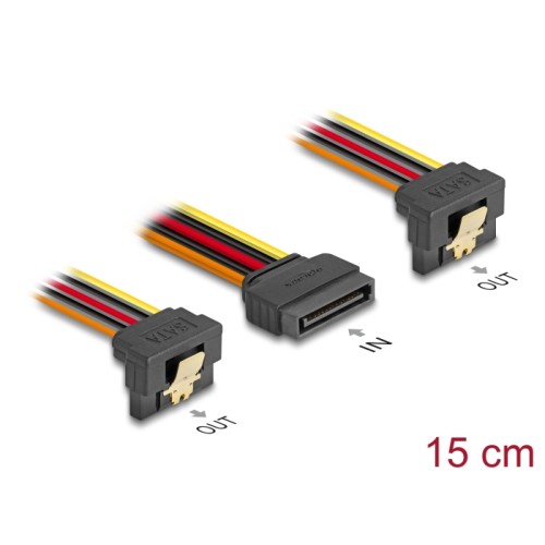 Delock Cable SATA 15 pin power plug with latching function > 2 x SATA 15 pin power receptacle 15 cm