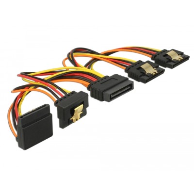 Delock Cable SATA 15 pin power plug with latching function > SATA 15 pin power receptacle 2 x straight / 1 x down / 1 x up 15 cm 2