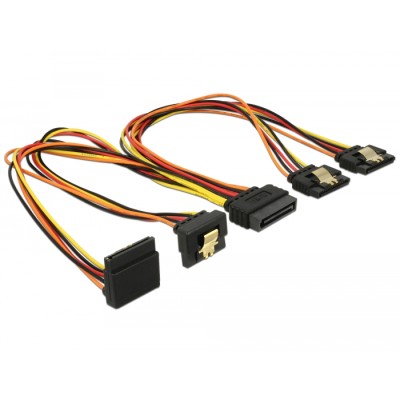 Delock Cable SATA 15 pin power plug with latching function > SATA 15 pin power receptacle 2 x straight / 1 x down / 1 x up 30 cm 2