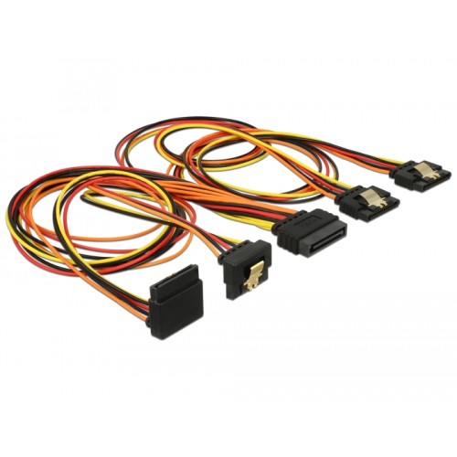 Delock Cable SATA 15 pin power plug with latching function > SATA 15 pin power receptacle 2 x straight / 1 x down / 1 x up 50 cm
