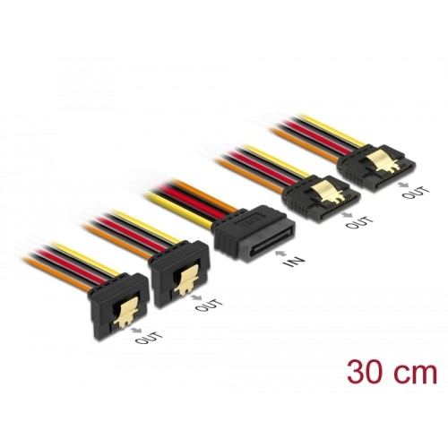 Delock Cable SATA 15 pin power plug with latching function > SATA 15 pin power receptacle 2 x straight / 2 x down 30 cm