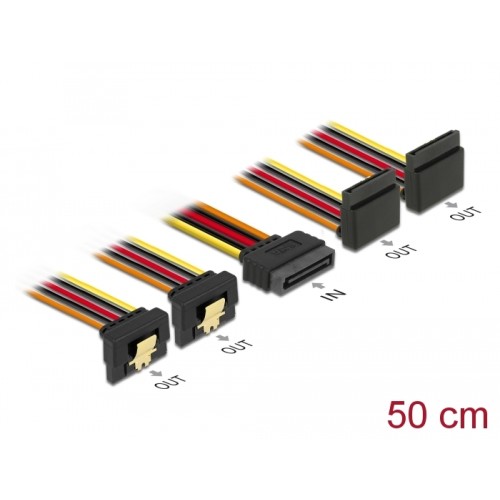 Delock Cable SATA 15 pin power plug with latching function > SATA 15 pin power receptacle 2 x down / 2 x up 50 cm