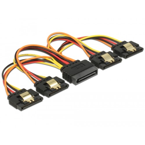Delock Cable SATA 15 pin power plug with latching function > SATA 15 pin power receptacle 4 x straight 15 cm