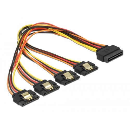 Delock Cable SATA 15 pin power plug with latching function > SATA 15 pin power receptacle 4 x straight 30 cm
