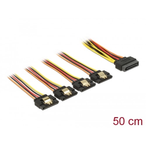 Delock Cable SATA 15 pin power plug with latching function  SATA 15 pin power receptacle 4 x straight 50 cm