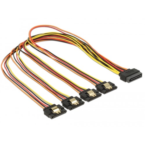 Delock Cable SATA 15 pin power plug with latching function  SATA 15 pin power receptacle 4 x straight 50 cm