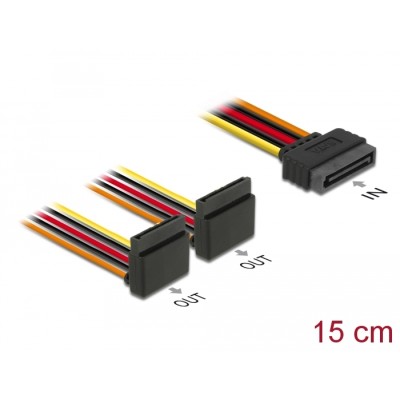 Delock Cable SATA 15 pin power plug with latching function > 2 x SATA 15 pin power receptacle up 15 cm