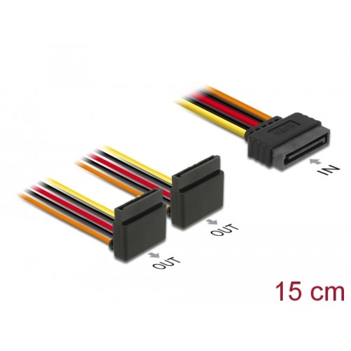 Delock Cable SATA 15 pin power plug with latching function  2 x SATA 15 pin power receptacle up 15 cm