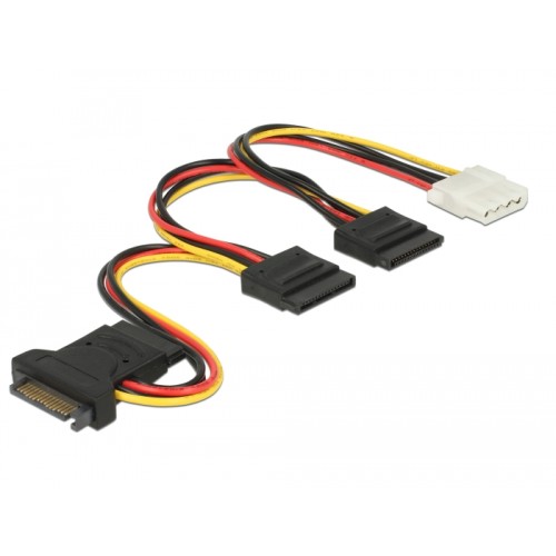 Delock Power Cable SATA 15 pin plug > 3 x SATA receptacle + 1 x Molex 4 pin female 20 cm (PCB)