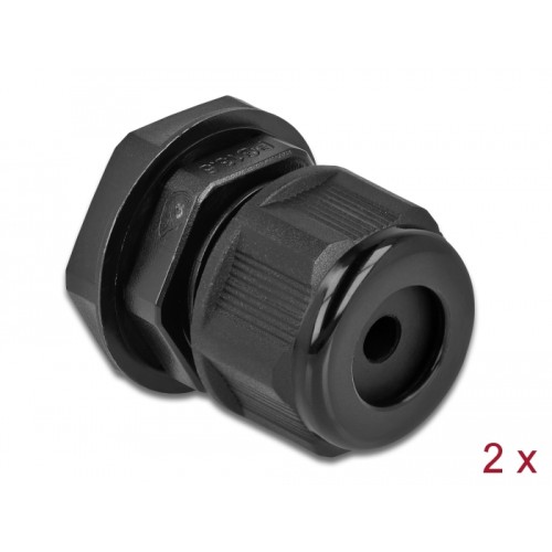 Delock Cable Gland PG13.5 for round cable black 2 pieces