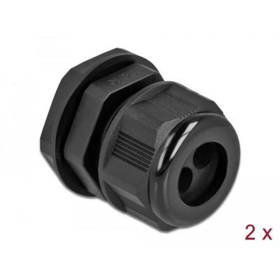 Delock Cable Gland PG16 for round cable with two cable entries black 2 pieces