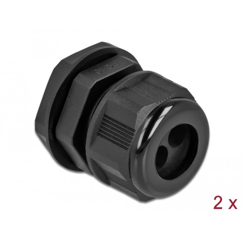 Delock Cable Gland PG16 for round cable with two cable entries black 2 pieces