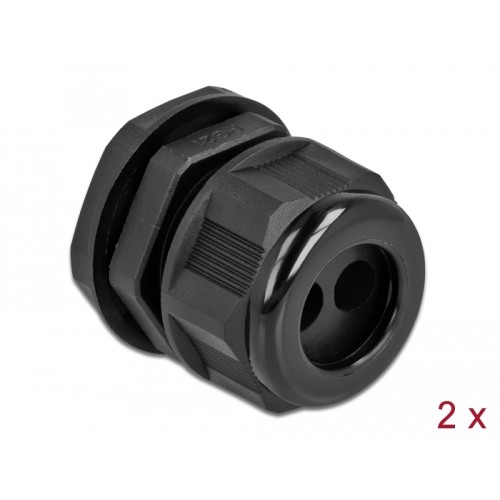 Delock Cable Gland PG21 for round cable with two cable entries black 2 pieces