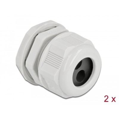 Delock Cable Gland PG21 for round cable with two cable entries grey 2 pieces