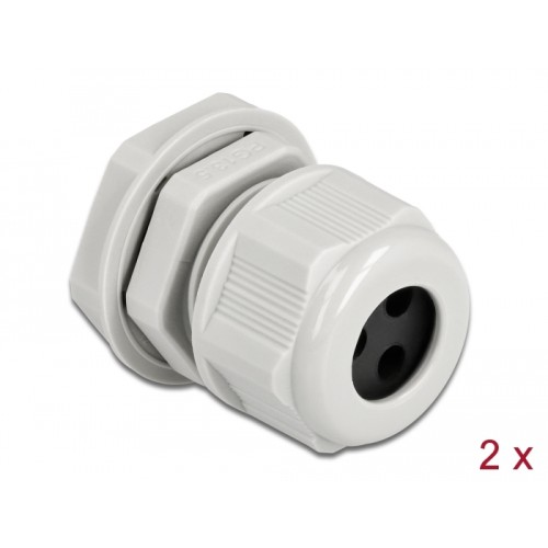Delock Cable Gland PG13.5 for round cable with three cable entries grey 2 pieces