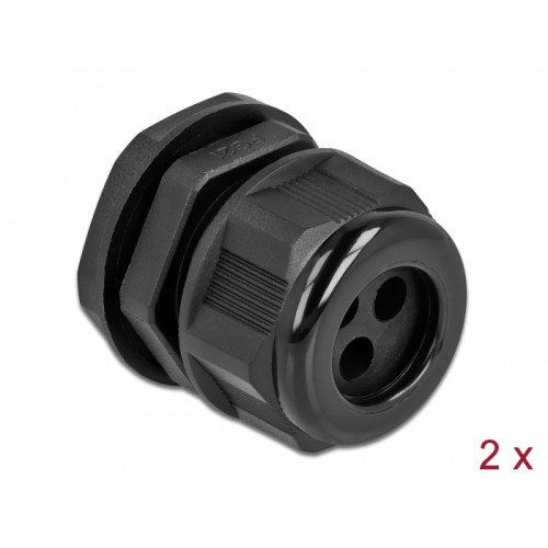Delock Cable Gland PG21 for round cable with three cable entries black 2 pieces
