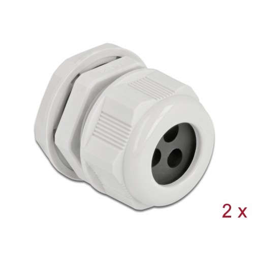 Delock Cable Gland PG21 for round cable with three cable entries grey 2 pieces