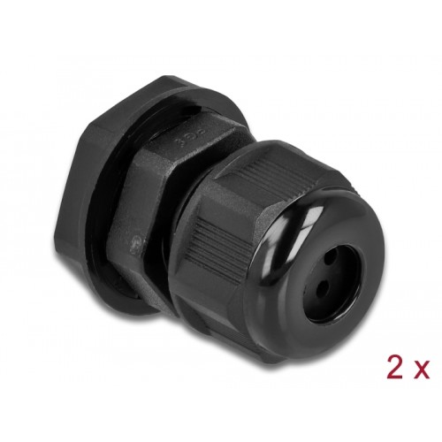 Delock Cable Gland PG9 for round cable with four cable entries black 2 pieces