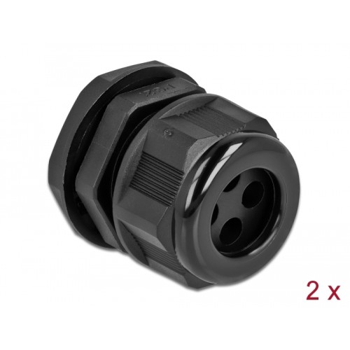 Delock Cable Gland PG21 for round cable with four cable entries black 2 pieces