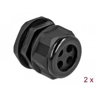 Delock Cable Gland PG29 for round cable with four cable entries black 2 pieces
