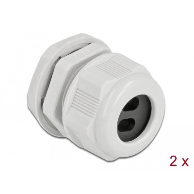 Delock Cable Gland PG21 for flat cable with two cable entries grey 2 pieces