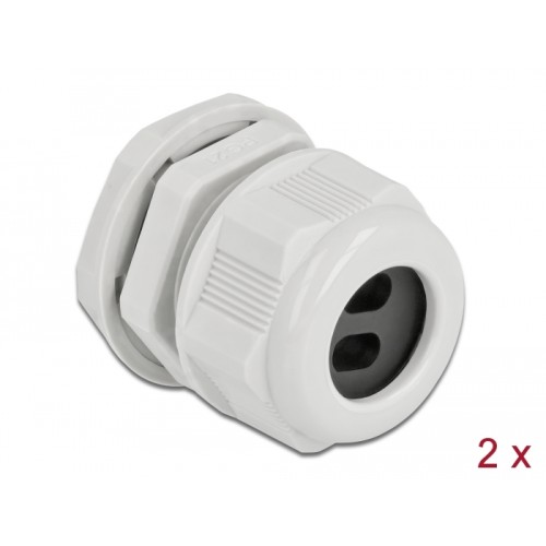 Delock Cable Gland PG21 for flat cable with two cable entries grey 2 pieces