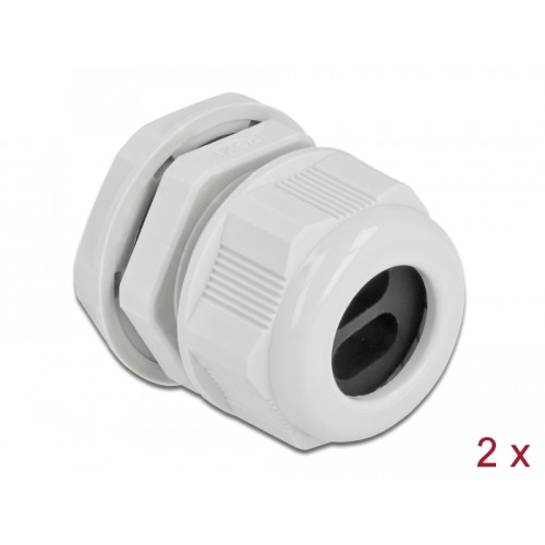 Delock Cable Gland PG21 for flat cable with two cable entries grey 2 pieces