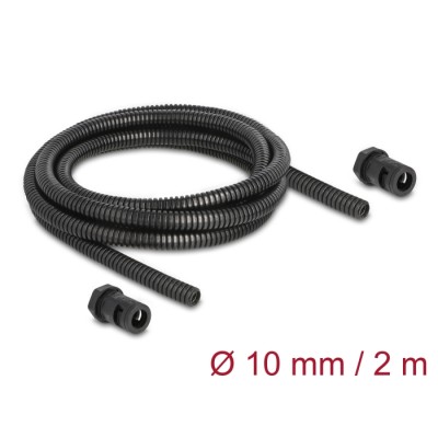 Delock Cable protection sleeve 2 m x 10 mm with PG7 conduit fitting set black