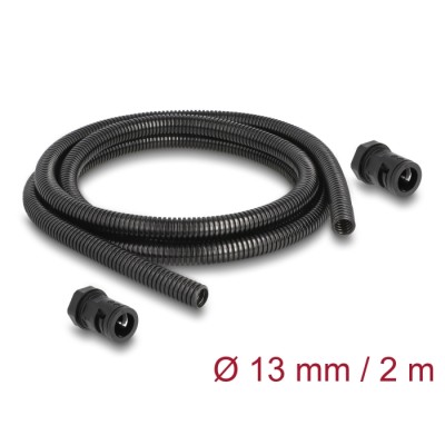 Delock Cable protection sleeve 2 m x 13 mm with PG9 conduit fitting set black
