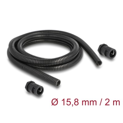 Delock Cable protection sleeve 2 m x 15.8 mm with PG11 conduit fitting set black