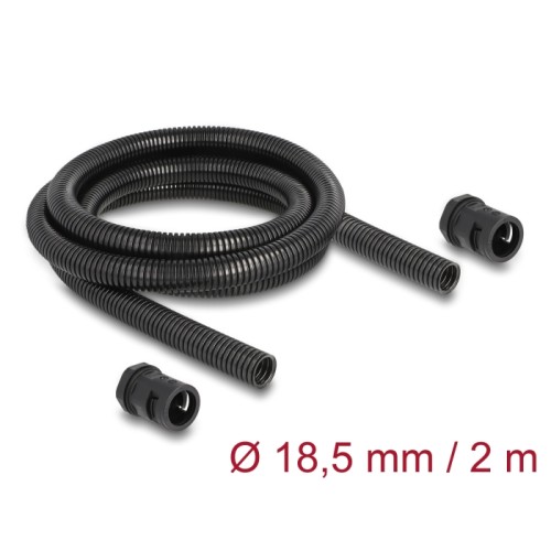 Delock Cable protection sleeve 2 m x 18.5 mm with PG13.5 conduit fitting set black