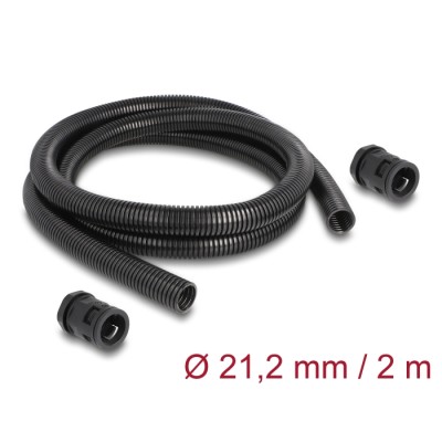 Delock Cable protection sleeve 2 m x 21.2 mm with PG16 conduit fitting set black