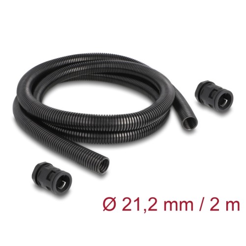 Delock Cable protection sleeve 2 m x 21.2 mm with 2 x PG16 conduit fitting set black