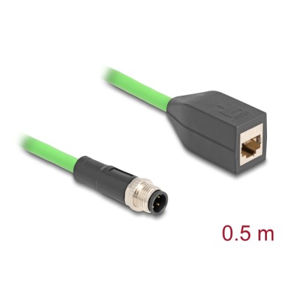 Delock M12 Cable D-coded 4 pin male to RJ45 female PUR (TPU) 0.5 m