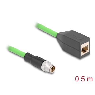 Delock M12 Cable X-coded 8 pin male to RJ45 female PUR (TPU) 0.5 m