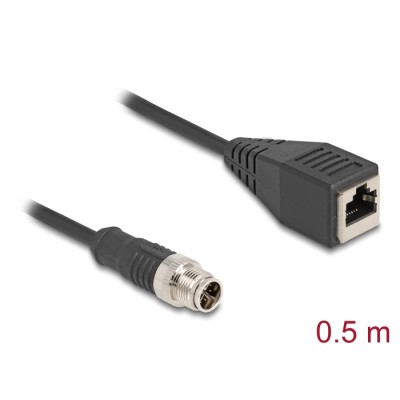 Delock M12 Cable X-coded 8 pin male to RJ45 female PVC 0.5 m