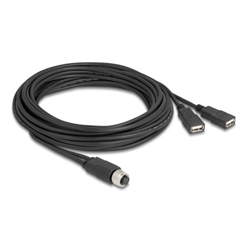 Delock M12 Cable A-coded 8 pin female to 2 x USB 2.0 Type-A female 5 m black