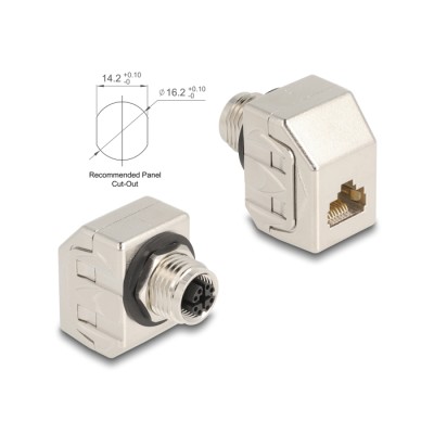 Delock M12 Adapter X-coded 8 pin female to RJ45 jack Cat.6A STP metal
