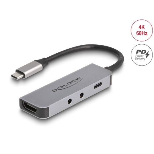 Delock USB Type-C™ Adapter to HDMI 4K 60 Hz and Headset and Microphone port + USB Type-C™ PD 95 W