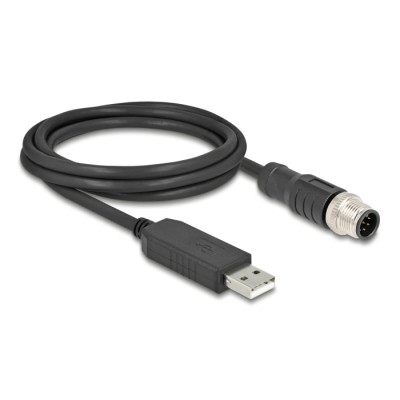 Delock M12 Serial Connection Cable with FTDI chipset, USB 2.0 Type-A male to M12 RS-232 male A-coded 8 pin 1.8 m black 2