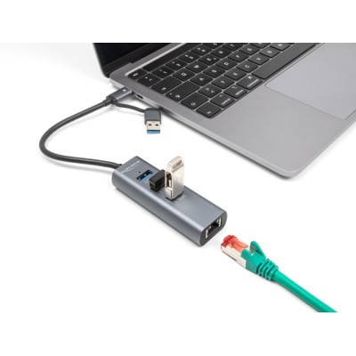 Delock 3 Port USB 5 Gbps Hub + Gigabit LAN with USB Type-C™ or USB Type-A connector in metal case 2