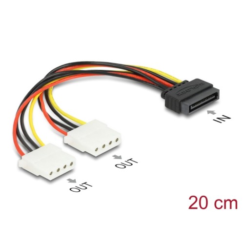 Delock Cable Power SATA 15 pin to 2 x 4 pin Molex female 20 cm