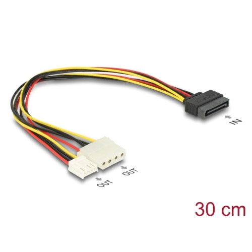 Delock Cable Y- Power SATA male 15 pin > 4 pin Molex female + 4 pin floppy