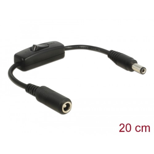 Delock Adapter cable DC 5.5 x 2.5 mm male > DC 5.5 x 2.5 mm female with switch 20 cm