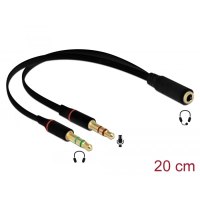 Delock Headset Adapter 1 x 3.5 mm 4 pin Stereo jack female to 2 x 3.5 mm 3 pin Stereo jack male