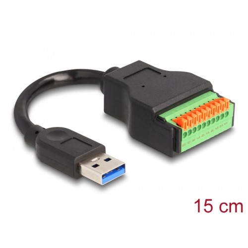 Delock USB 3.2 Gen 1 Cable Type-A male to Terminal Block Adapter with push button 15 cm