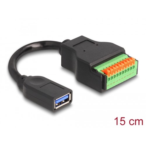 Delock USB 3.2 Gen 1 Cable Type-A female to Terminal Block Adapter with push button 15 cm