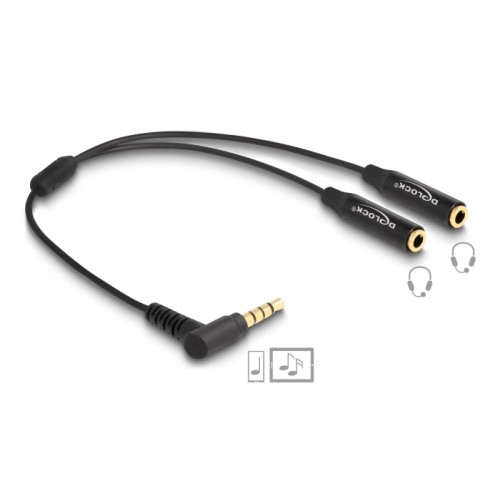 Delock Audio Splitter stereo jack male 3.5 mm to 2 x stereo jack female 3.5 mm 4 pin angled