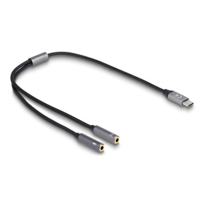 Delock Headset Adapter USB Type-C™ male DAC 24 Bit / 96 kHz Hi-Res to 2 x 3.5 mm 3 pin Stereo jack female 2