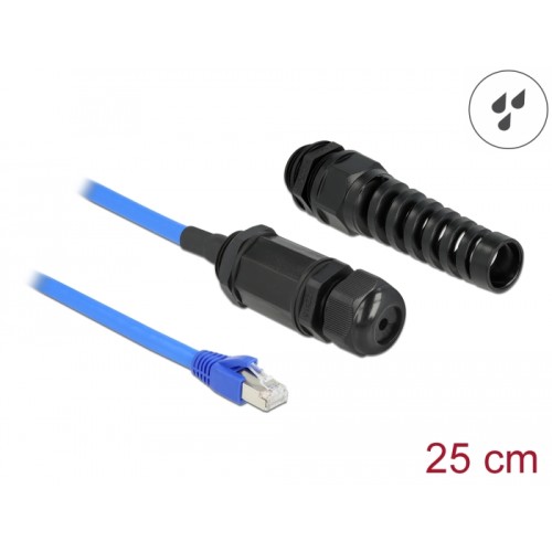Delock Cable RJ45 plug to RJ45 jack Cat.6 waterproof with cable gland and bend protection